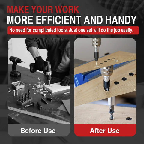 Comparison of wood drilling with Pro Grade Premium Countersink Drill Bit Set With Flip Drive For Wood 6 8 10 Sizes, Complete 4 Pack.