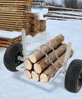 Heavy Duty Log Dolly With Chain For Big Wood 1600 Lb Capacity Skidder Built From All Steel With Rust Resistant Coat Easy Load And Move Timber Ideal For Logging Firewood And Yard Work, all-steel log dolly with 16-inch tires holding logs