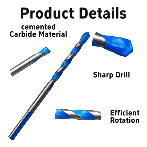Front view: 5-piece solid carbide drill bit set, 15/64" dia, masonry bits for concrete, tile, brick, glass.