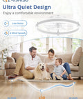 Slick Low Profile Ceiling Fan With Smart LED Light And Dual Remote And App Control Small Room Cooler displaying ultra quiet design.