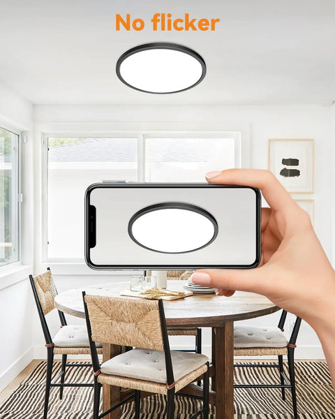 4 Pack LED Flush Mount Ceiling Lights Black 9 Inch 24W Ultra Slim Not Dimmable Daylight 5000K in dining room setting