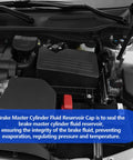 Engine bay showing Brake Master Cylinder Fluid Reservoir Cap Drop-In Replacement That Seals And Protects Brake Fluid.