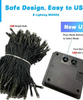 Two Pack 240 LED Solar String Lights Outdoor Waterproof With 8 Modes And Memory Auto On Off power box and wire detail