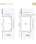 Glass cutout diagram for Heavy Duty 90 Degree Shower Door Hinge In Brushed Nickel, Full Back Plate, Fits 3/8 To 1/2 Inch Glass