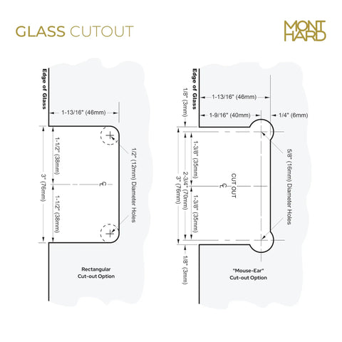 Glass cutout diagram for Heavy Duty 90 Degree Shower Door Hinge In Brushed Nickel, Full Back Plate, Fits 3/8 To 1/2 Inch Glass