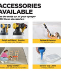 Image showcasing accessories for FLEXiO 570 Handheld HVLP Paint Sprayer for home projects, including nozzles and sprayer extensions.