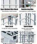 Built Strong Workhorse Collapsible Wire Mesh Storage Crate With Four Heavy Duty Swivel Casters And One Thousand Pound Capacity detail of wire mesh and latching mechanisms