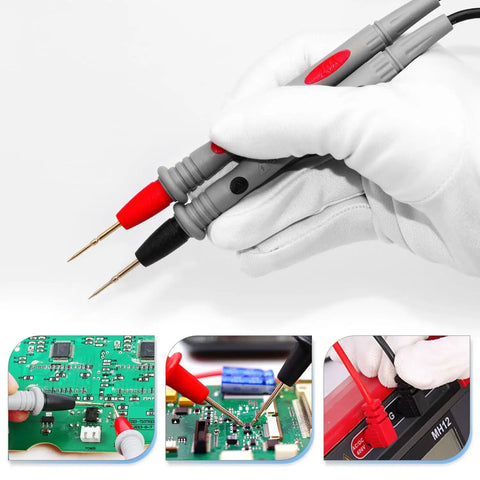 Beefed-Up 1000V 20A Multimeter Lead Kit With Comfort Grip Probes, Test Leads And Volt Meter Probes For Digital Meters in use.
