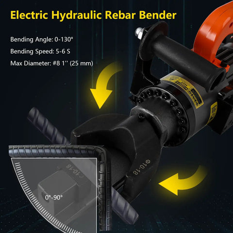 Powerful Handheld Electric Hydraulic Rebar Bender With 1500 Watt Motor showing bending angle gauge for steel rods.