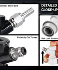 Two Pairs Ball Lock Disconnect Kit With MFL Quick Disconnect Swivel Nuts For Easy Hose Swaps Includes 5/16 Inch Gas And 1/4 Inch Liquid Barb Fittings For Your Homebrew Kegging Setup, stainless steel barb close-up