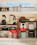 Expandable 2 Tier Metal Storage Shelves With 150 Lbs Capacity Heavy Duty Organizer for kitchen pantry, under cabinet use.