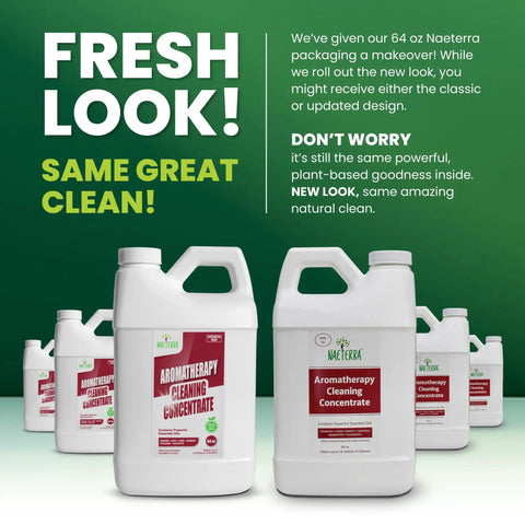 Aromatherapy Cleaning Concentrate 64 Ounce All Purpose Multi Surface Cleaner Plant Based Essential Oil Formula jug display.