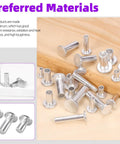 390 Pcs Aluminum Flat Head Semi Tubular Rivet Kit in 12 Sizes M3 M4 M5 M6 Silver Tone Round Rivets on Wooden Surface