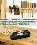 4 Piece Kumiko Joinery Jig Set with Multi Position Angle Guide Rails on a woodworking bench with tools in the background.