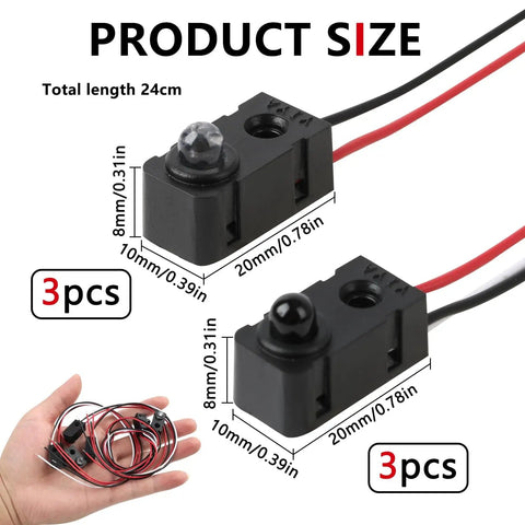 Three Pack Infrared Break Beam Sensor Switch Kit With Transmitter And Receiver, compact light modules with red, black wires