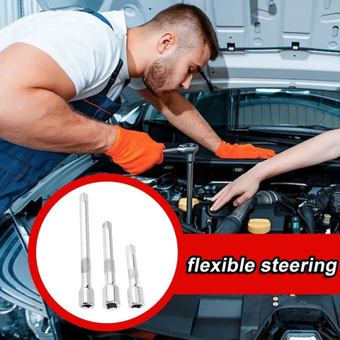 Mechanic using Three Piece Socket Extension Bar Set In Chrome Vanadium Steel With 50mm 75mm 100mm Lengths on car engine