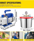 Professional 1.5 Gallon Vacuum Degassing Chamber With Heavy Duty Copper Pump For Bubble Free Resin Casting And Silicone Molding Solid Aluminum Tank, includes vacuum pump.
