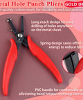 1.5mm Hole Punch Pliers With Replacement Pins For Soft Metals, red handle, spring design, long reach tool for jewelry crafting