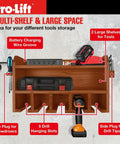 Cordless Drill Organizer Rack Wall Mounted Power Tool Storage Five Hanging Slots Wooden M003W2 with shelves and slots