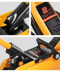 Close-up of Low Profile Hydraulic Trolley Jack Set With Two Ton Capacity And Two Ratchet Jack Stands, Safety Overload System