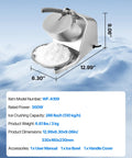 Workhorse Ice Shaver Machine For Home And Commercial Use, 286 Lbs Per Hour, 300W 2000RPM Stainless Steel 4 Blade Ice Crusher