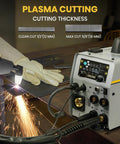 Six In One MIG Welder And Plasma Cutter 160A Gas MIG Flux Core Lift TIG Stick Plasma Cut Combo 110V 220V 35A in use on metal plate