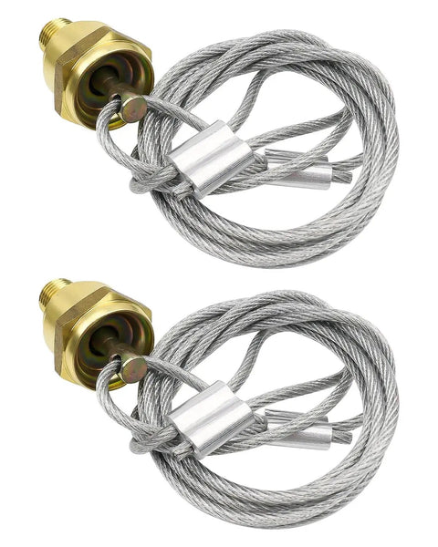 2 Pack One Quarter Inch NPT Air Tank Drain Valve With Sixty Inch Cable For Air Brake Reservoir And Air Compressor Drain On Big Rig Semi Trucks Replacement Compatible With 12105 N3613AD, showing coiled cables and brass valves