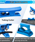 Blue tubing cutter with stainless steel blade from 1/4 Inch Air Line Tubing Kit With 32.8 Feet PU Tube And 15 Push To Connect Fittings