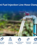 Metal hose clamp securing pipe with valve outdoors, highlighting Mini Fuel Injection Line Hose Clamps, shown in outdoor setting.