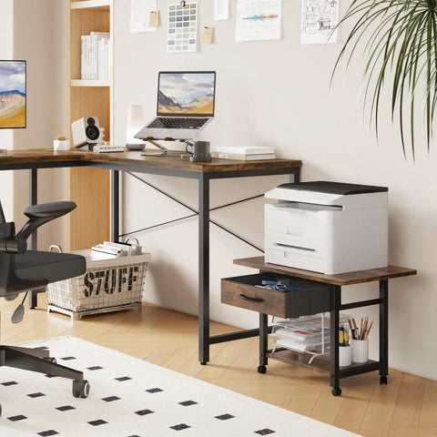 Large Printer Stand With Storage Drawer And Two Tier Under Desk Table For Home Office Fits Fax Machine 3D Printer And Scanner