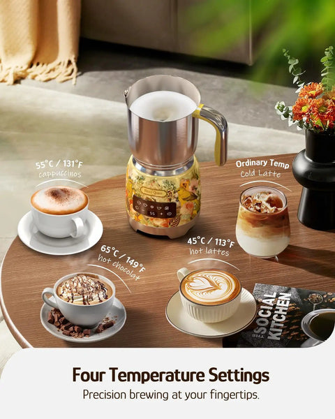 Detachable Milk Frother With Four Temperature Settings Delivers Barista Style Foam For Hot Or Cold Drinks Five In One Frothing And Heating Options Dishwasher Safe 400ml