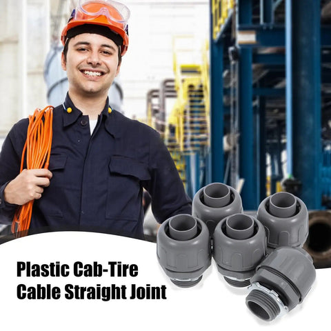 Heavy Duty Flexible Conduit Connectors NPT Three Quarter Inch PVC Pipe Couplers 5 Pack with sturdy plastic cab-tire cable joints.