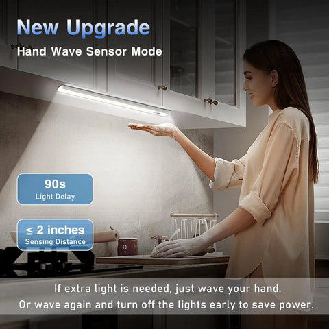 Under Cabinet Lighting With Motion Sensor And Hand Wave Activation, 120 LED Three Color Temperature Night Light
