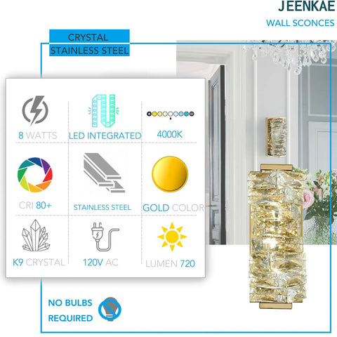 Dope Gold Crystal Wall Sconce With Stainless Steel Fixture For Living Room And Bathroom 8W 4000K Not Dimmable Modern Luxe Lighting