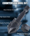 Boss Grade Tungsten Carbide Chamfer Tool Set With Deburring Bits And Countersink Drill Bit, M2 steel, black nitrided surface