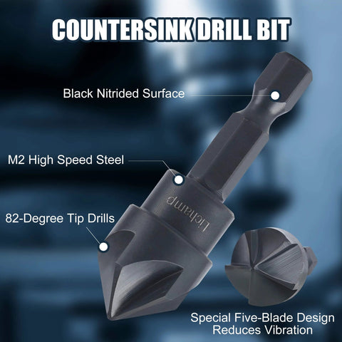 Boss Grade Tungsten Carbide Chamfer Tool Set With Deburring Bits And Countersink Drill Bit, M2 steel, black nitrided surface