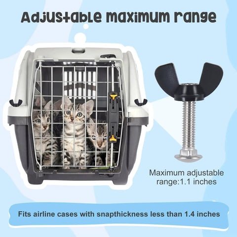 Heavy Duty Pet Carrier Door Hardware Replacement Set Featuring 24 M6 Stainless Steel Screws And 24 Twist Lock Wing Nuts For Dog Kennel Cages, showing adjustable max range with a cat crate.