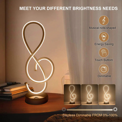 Dope Musical Note Modern Table Lamp With USB Port LED Bedside Nightstand Light Touch Dimmable Stepless Control Black Matte