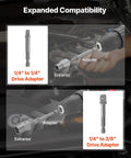 Adapters for 1/4" to 1/4" and 1/4" to 3/8" drive in the Grab And Go Heavy Duty 54 Piece Screw Extractor Set.