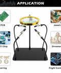 Helping Hands Soldering Station With 3X Magnifying Glass showing applications in PCB, Jewelry, DIY Chip, and Ornaments.