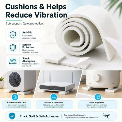 Self Adhesive Neoprene Foam Sheets 12 X 59 Inch Closed Cell Sponge Roll for cushioning and reducing vibration in electronics.