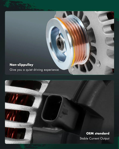 Close-up of Beefed-Up 160 Amp High Output Alternator Replacement For Chevy Silverado Suburban Tahoe showing non-slip pulley