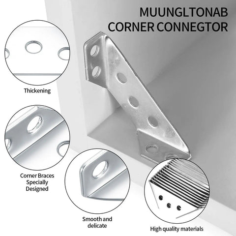 Heavy Duty Stainless Steel Corner Brackets for Wood Right Angle Furniture Connectors with rust-resistant screws for cabinets