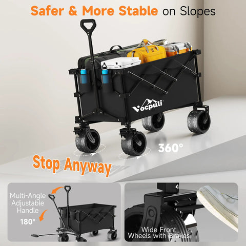 40 Inch Collapsible Wagon Cart With 500 Pound Capacity Heavy Duty Folding Beach Wagon With All Terrain Wheels 250 Liter Storage, loaded