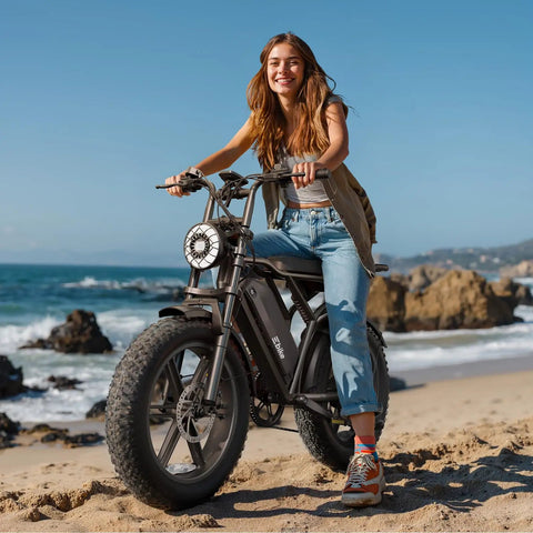 Dope Adult Electric Bicycle Built Around A Sturdy 48V 15Ah Removable Battery And Snappy 750W Motor delivering raw speed on beach sand.