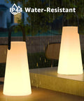 Rechargeable Cordless Outdoor Lanterns With Dope RGB Colors, Remote Control, IP44 Water Resistant on a table in the rain