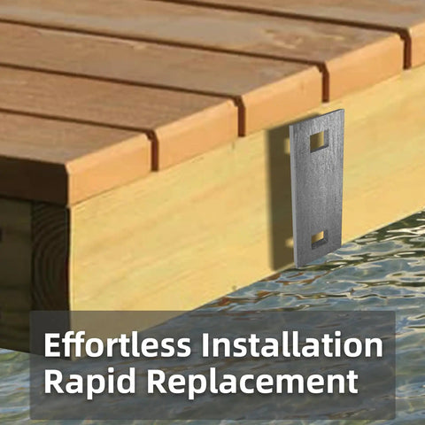 Badass Hot Dipped Galvanized Dock Washer Plates 10 Pack 1.5 By 5 Inches 6mm Thick mounted on a boat dock for easy reinforcement.