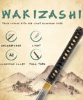 Unsharpened Aluminum Alloy Wakizashi Iaito For Iaido Training Sword With icons highlighting features of the practice sword