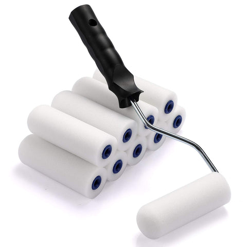 Mini Foam Paint Roller Set With 4 Inch Covers Refills And Foam End Caps And Pro Grade High Density Foam Tray For Easy DIY Cabinet Door Furniture Painting In Quick Smooth Strokes 12 Piece Home Repair Kit