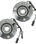 Front Left And Right Wheel Bearing And Hub Assembly Two Piece Kit For 99 06 Silverado Sierra 1500 4x4 And 01 06 Tahoe Yukon Suburban 4WD 02 Escalade AWD Ready To Install, showing components.